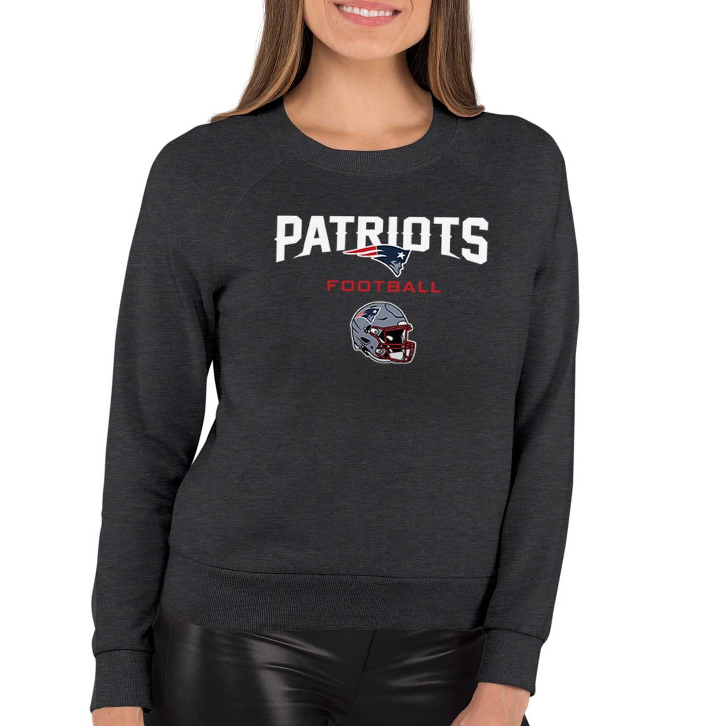 New England Patriots NFL Womens Helmet French Terry Slouchy Top - Charcoal