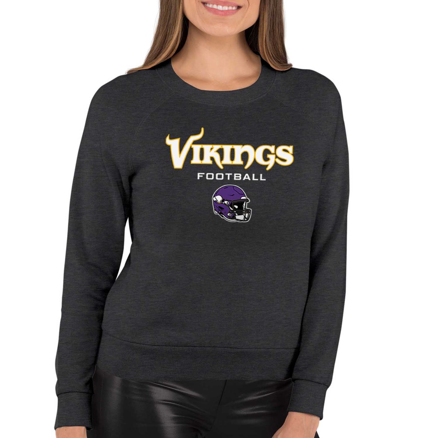 Minnesota Vikings NFL Womens Helmet French Terry Slouchy Top - Charcoal