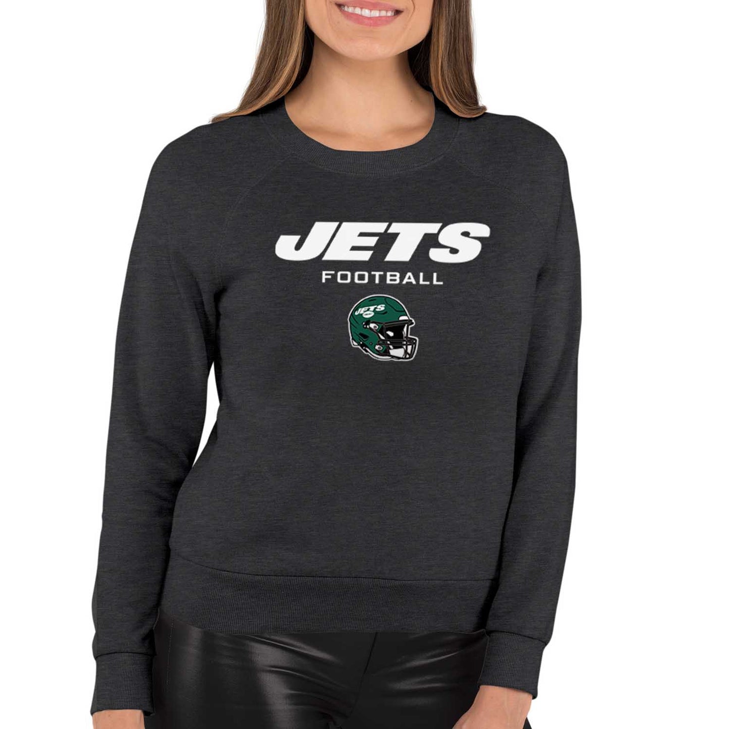 New York Jets NFL Womens Helmet French Terry Slouchy Top - Charcoal