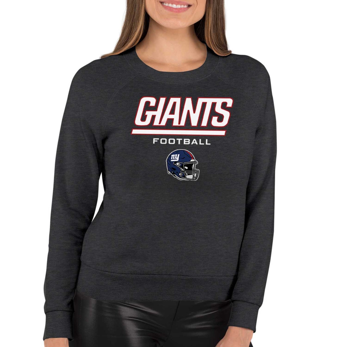 New York Giants NFL Womens Helmet French Terry Slouchy Top - Charcoal