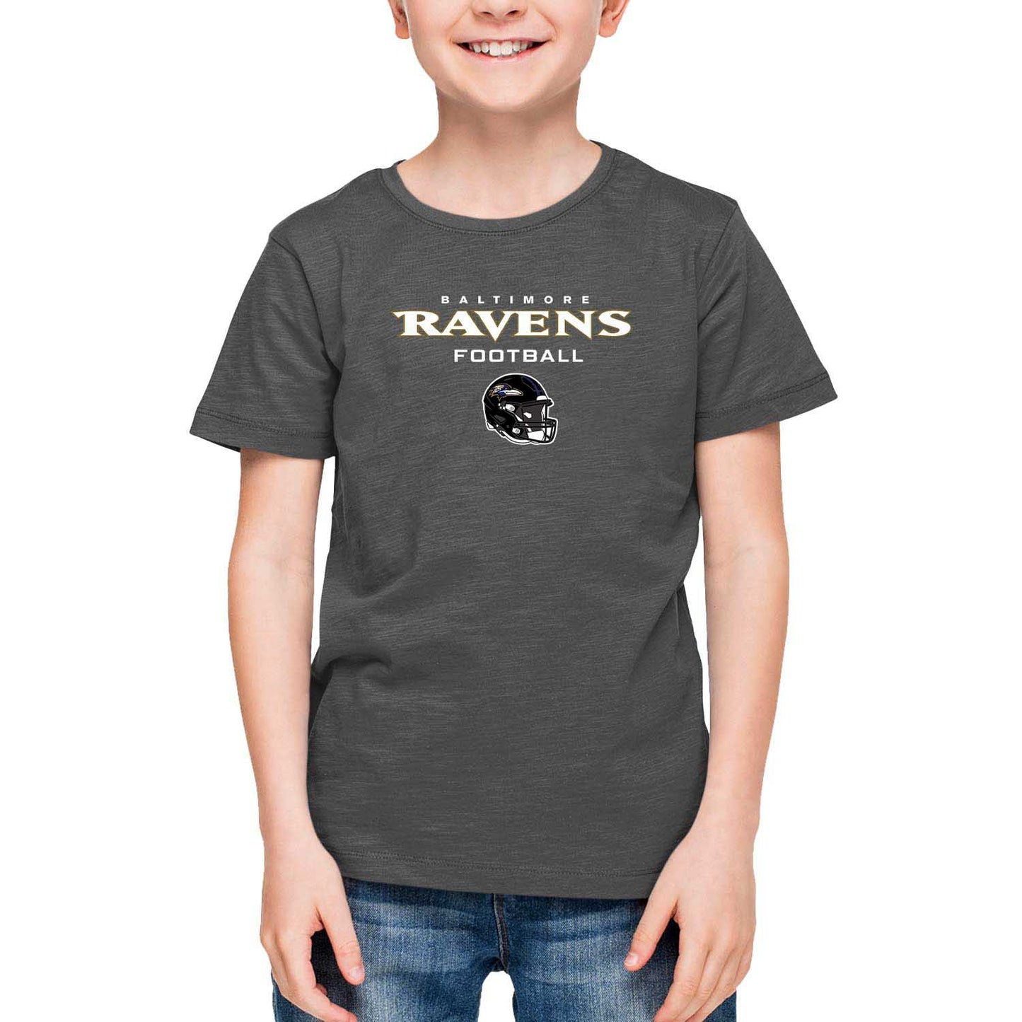 Baltimore Ravens NFL Youth Football Helmet Tagless T-Shirt - Charcoal