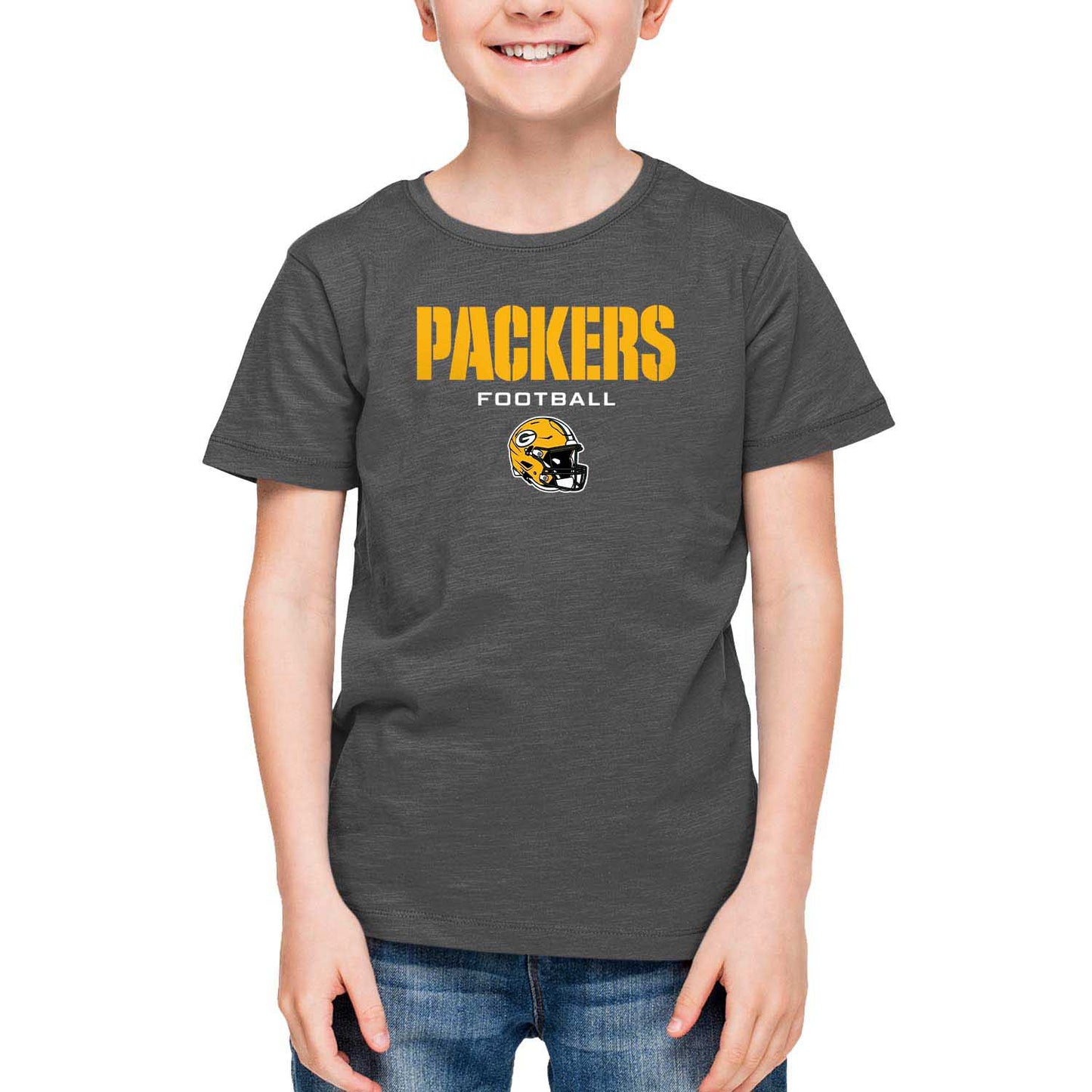 Green Bay Packers NFL Youth Football Helmet Tagless T-Shirt - Charcoal
