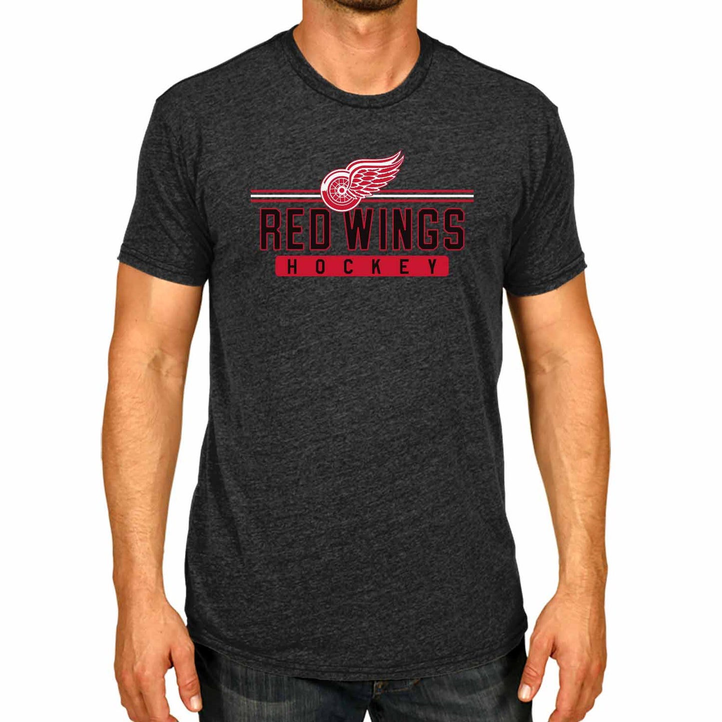 Detroit Red Wings Adult NHL Heather Charcoal True Fan Hockey T-Shirt - Charcoal