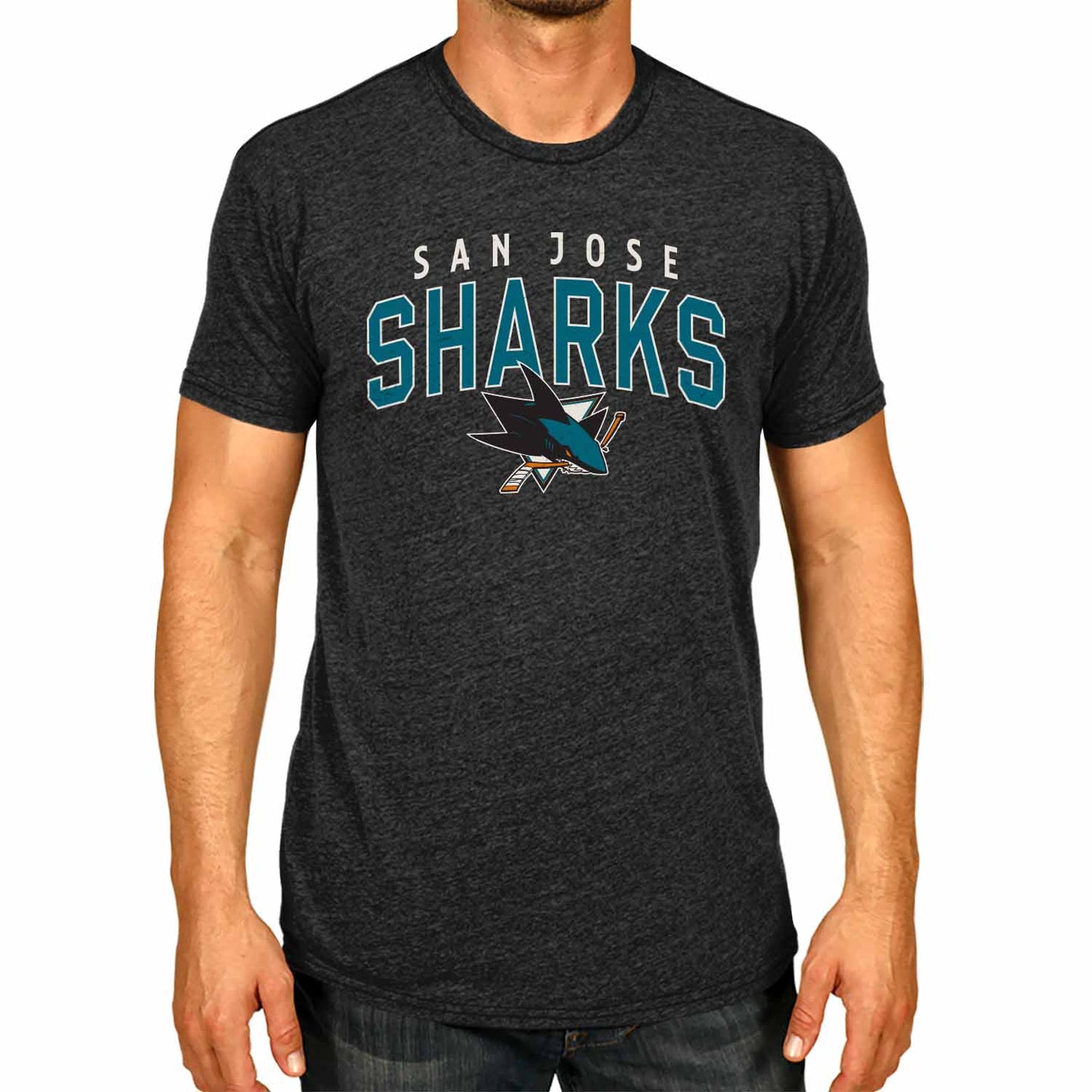 San Jose Sharks NHL Adult Powerplay Heathered Unisex T-Shirt - Black Heather