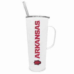 Arkansas Razorbacks NCAA Stainless Steel 20oz Roadie With Handle & Dual Option Lid With Straw - White