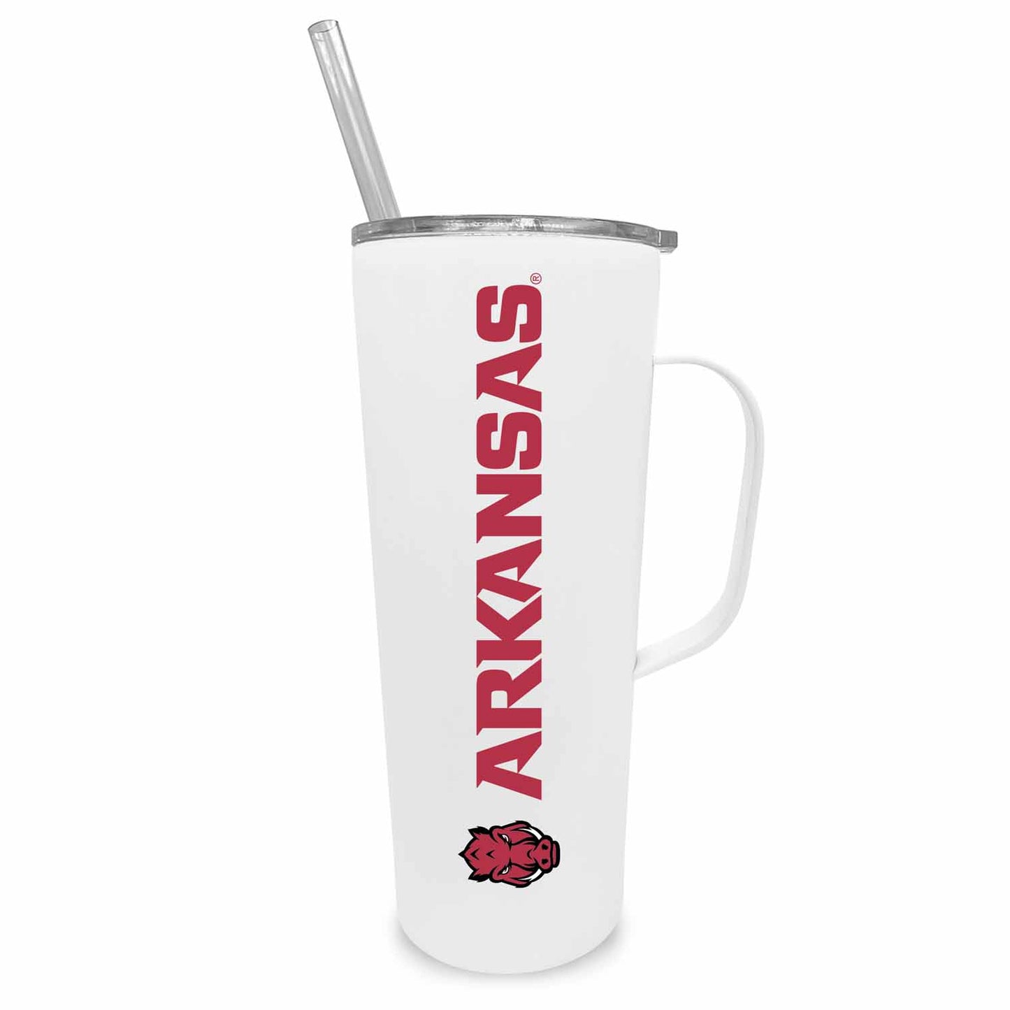 Arkansas Razorbacks NCAA Stainless Steel 20oz Roadie With Handle & Dual Option Lid With Straw - White