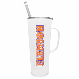 Clemson Tigers NCAA Stainless Steel 20oz Roadie With Handle & Dual Option Lid With Straw - White