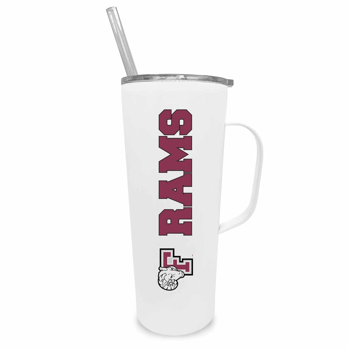 Fordham Rams NCAA Stainless Steel 20oz Roadie With Handle & Dual Option Lid With Straw - White