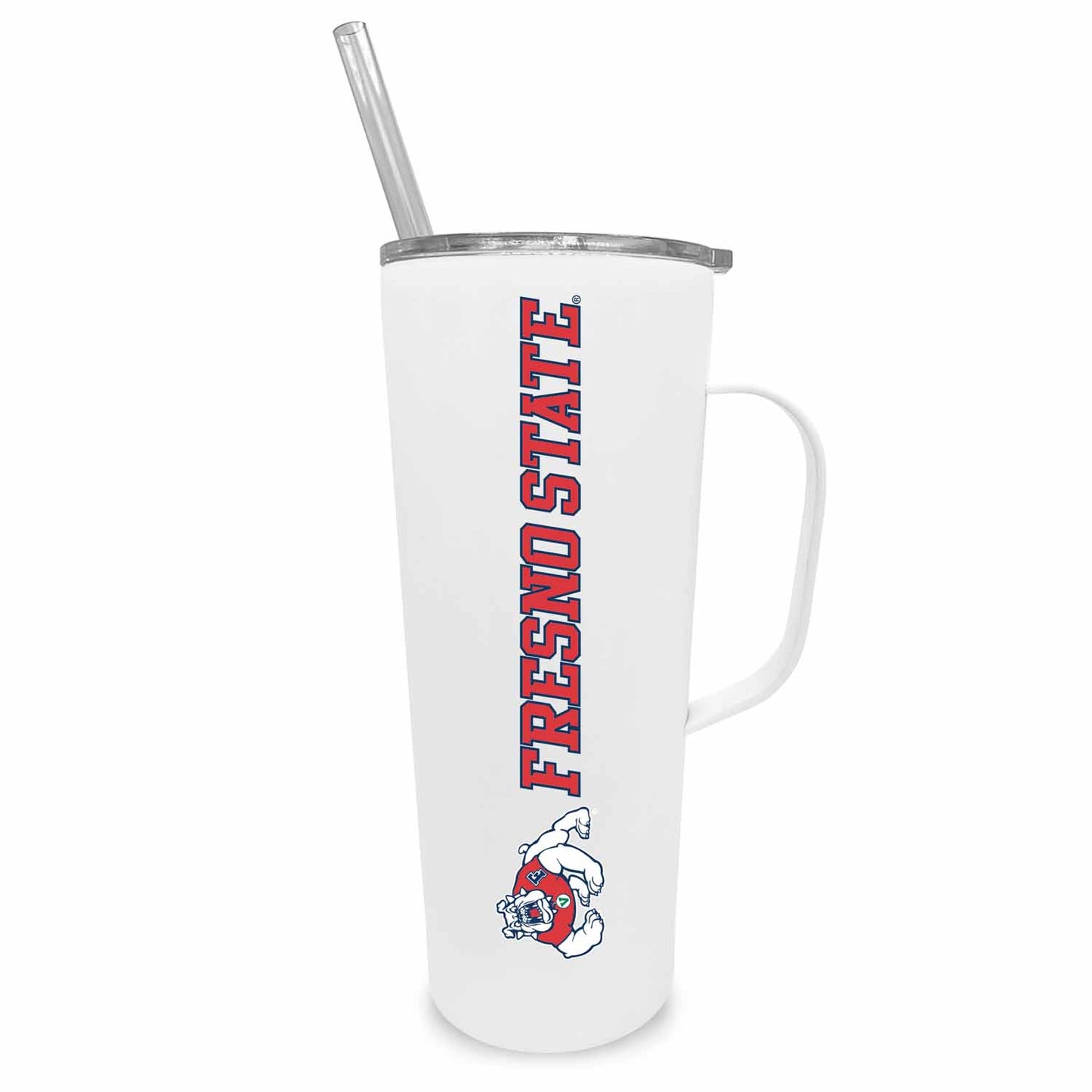 Fresno State Bulldogs NCAA Stainless Steel 20oz Roadie With Handle & Dual Option Lid With Straw - White