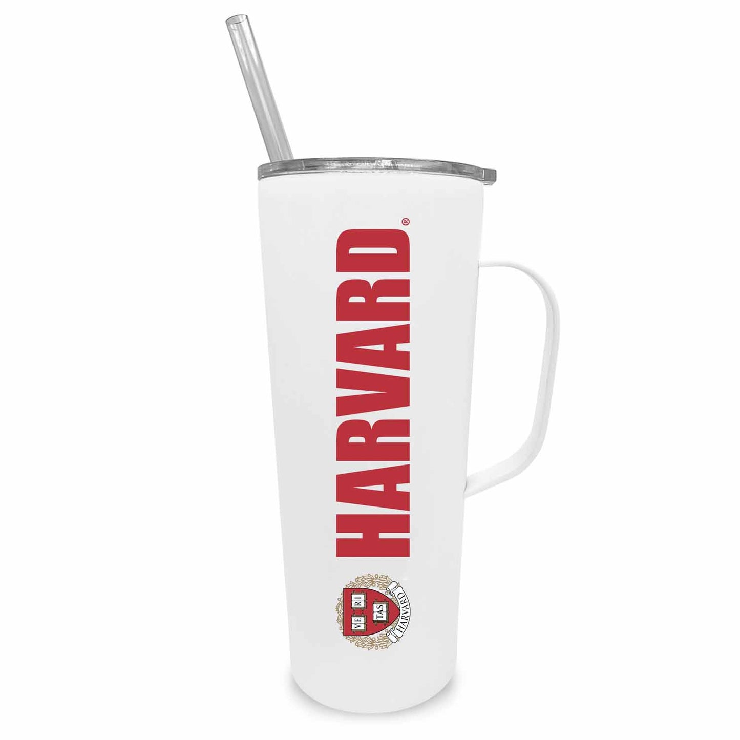 Harvard Crimson NCAA Stainless Steel 20oz Roadie With Handle & Dual Option Lid With Straw - White