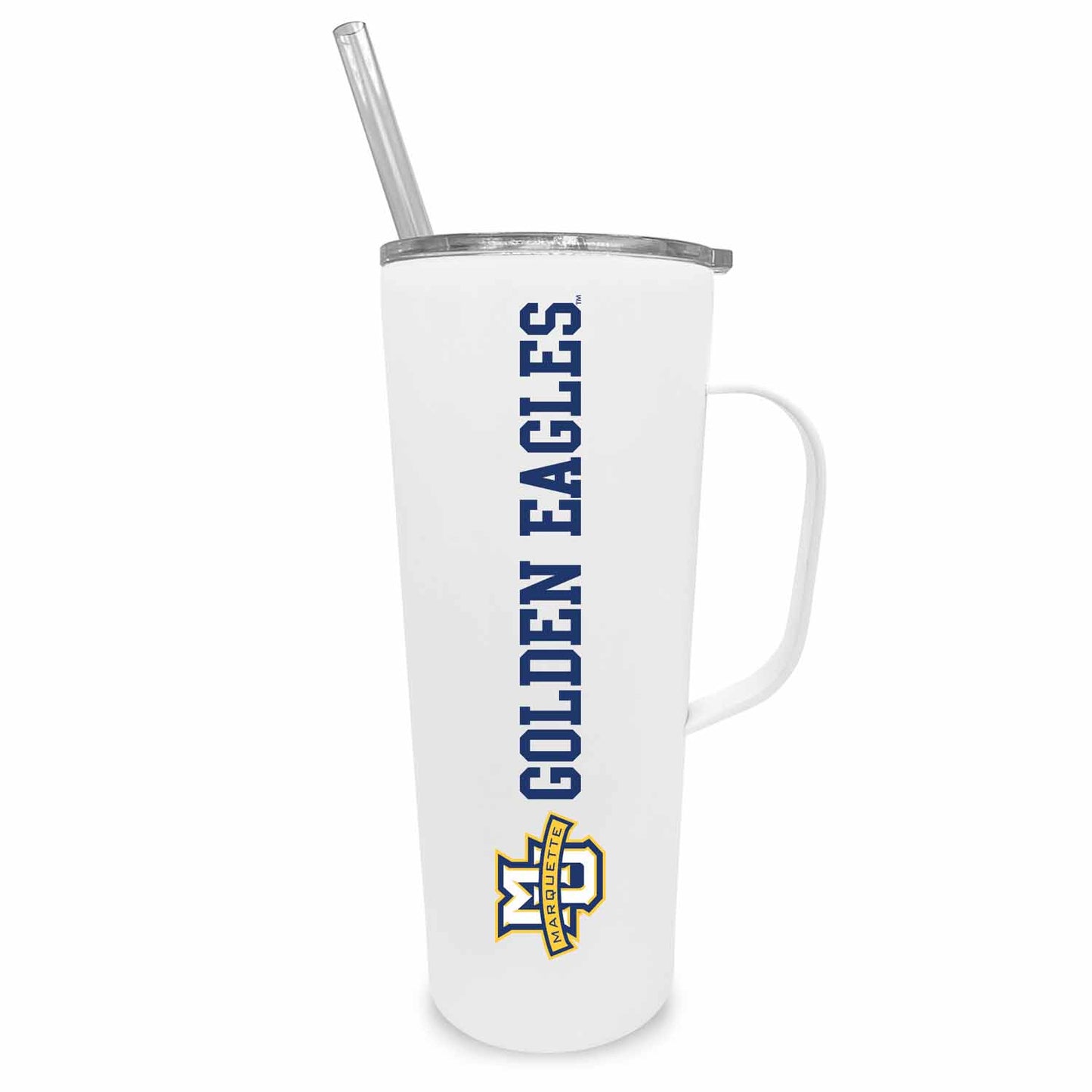 Marquette Golden Eagles NCAA Stainless Steel 20oz Roadie With Handle & Dual Option Lid With Straw - White