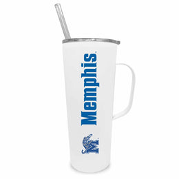 Memphis  Tigers NCAA Stainless Steel 20oz Roadie With Handle & Dual Option Lid With Straw - White