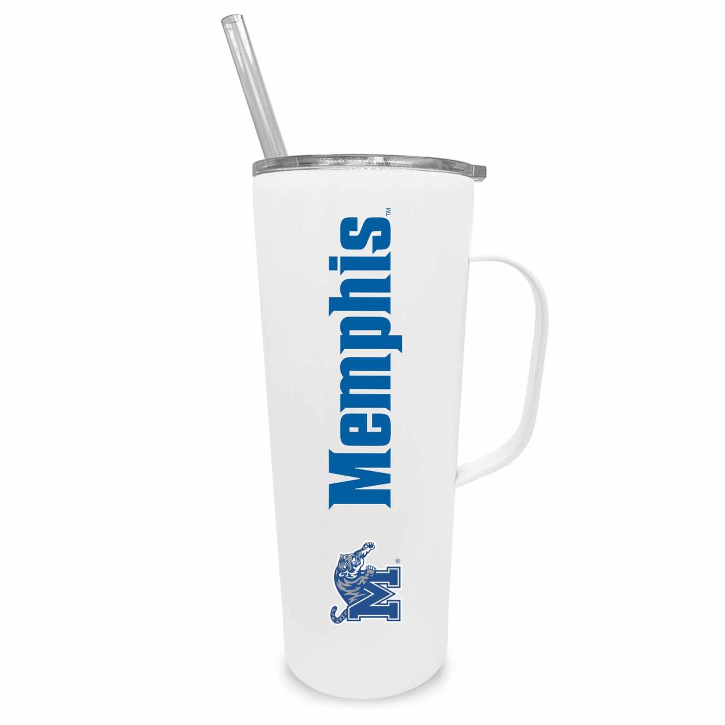 Memphis  Tigers NCAA Stainless Steel 20oz Roadie With Handle & Dual Option Lid With Straw - White