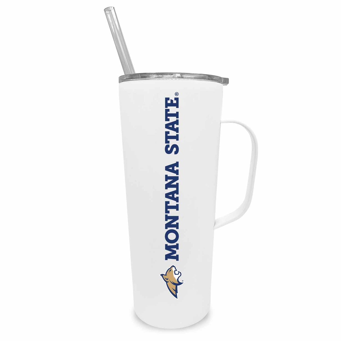 Montana State Bobcats NCAA Stainless Steel 20oz Roadie With Handle & Dual Option Lid With Straw - White