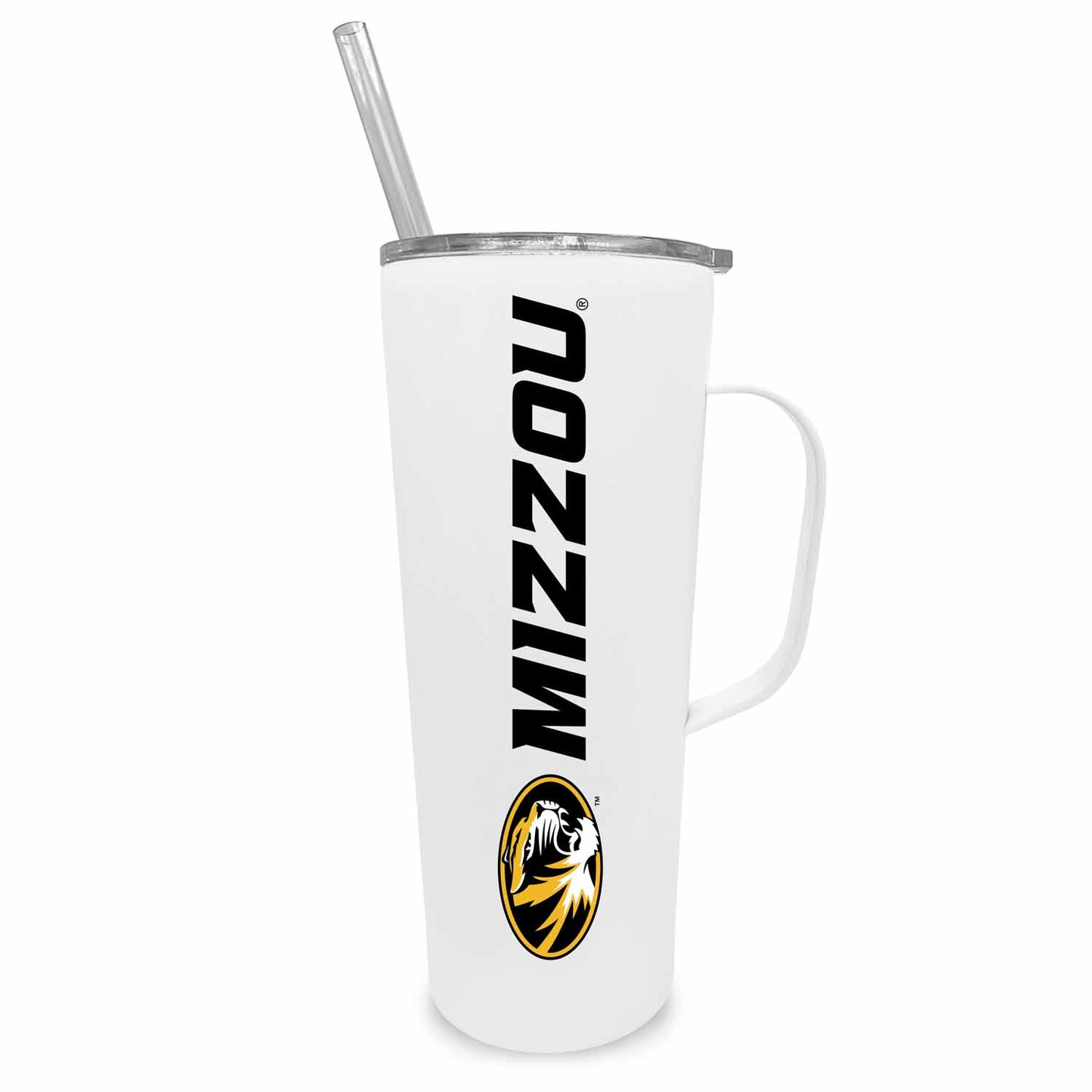 Missouri Tigers NCAA Stainless Steel 20oz Roadie With Handle & Dual Option Lid With Straw - White