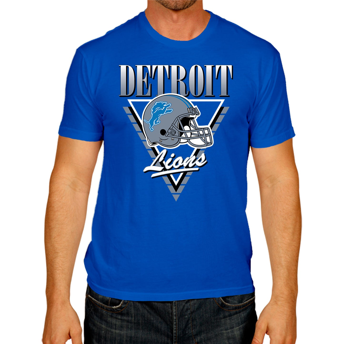 Detroit Lions NFL Adult Retro Triangle Unisex T-Shirt - Royal