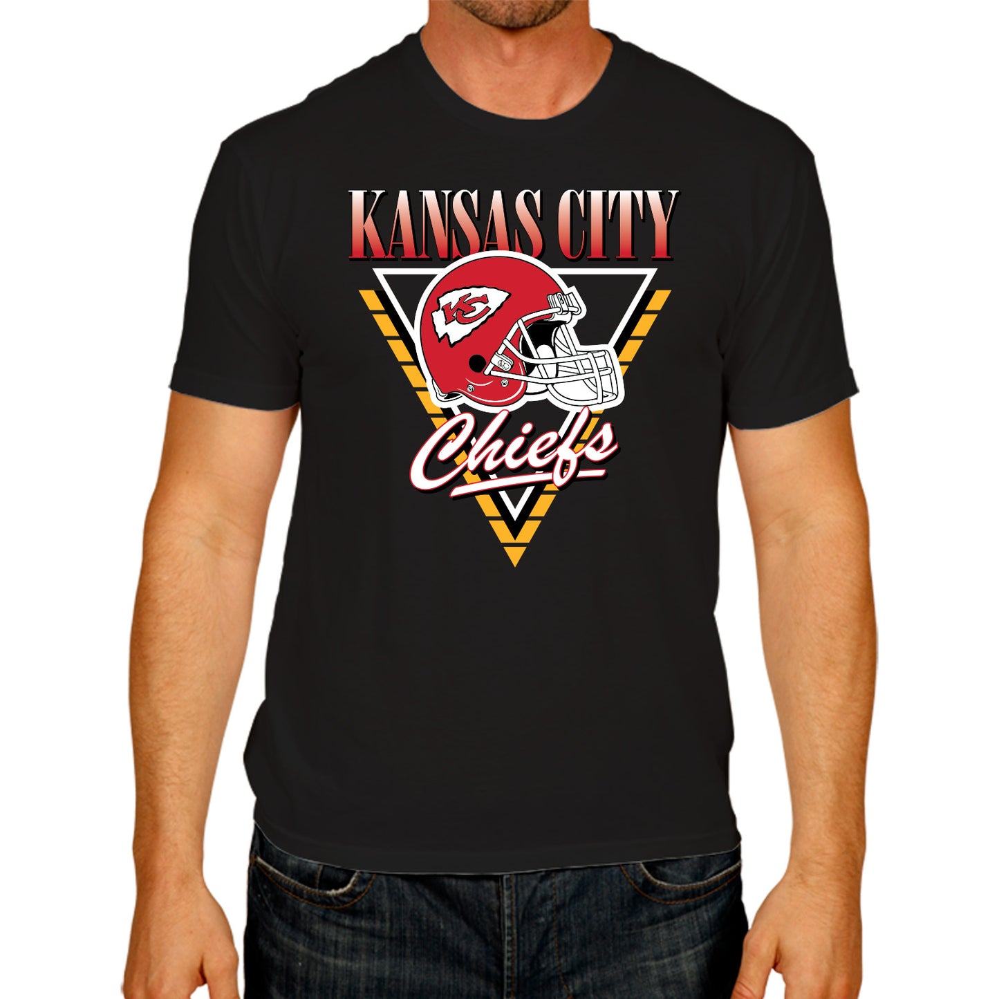 Kansas City Chiefs NFL Adult Retro Triangle Unisex T-Shirt - Black