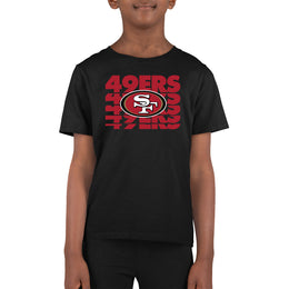 San Francisco 49ers NFL Youth Repeating Logo Football T-Shirt Unisex Tag Free Comfortable - Black