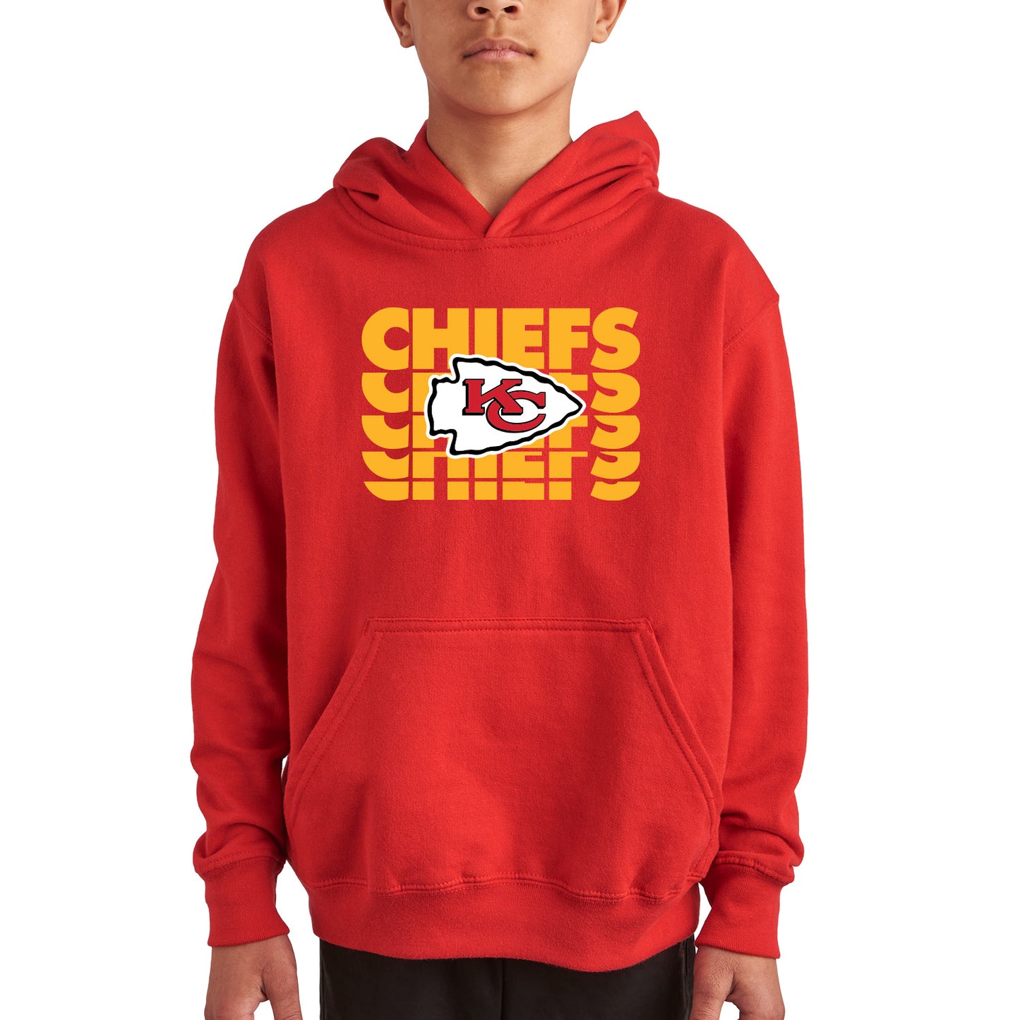 Kansas City Chiefs NFL Youth Repeating Logo Football Fleece Hooded Sweatshirt - Red