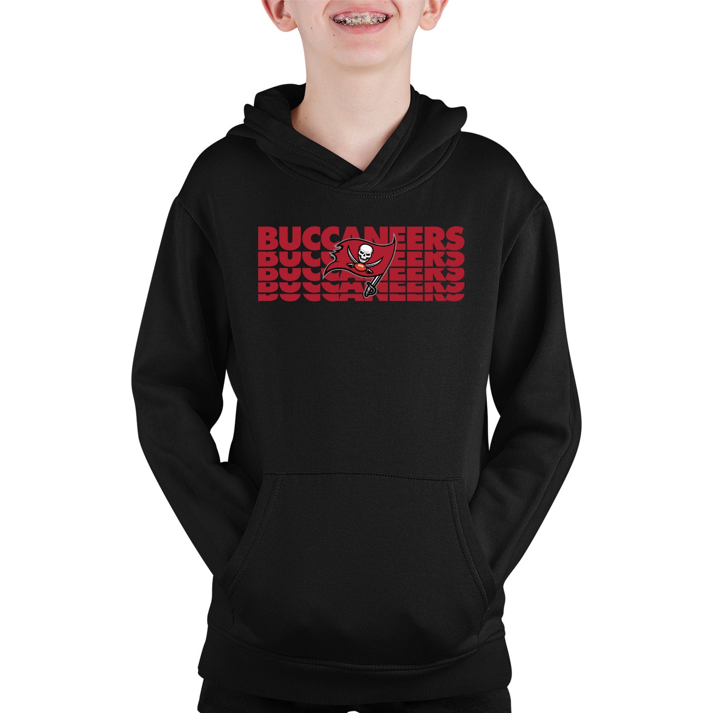 San Francisco 49ers NFL Youth Repeating Logo Football Fleece Hooded Sweatshirt - Black