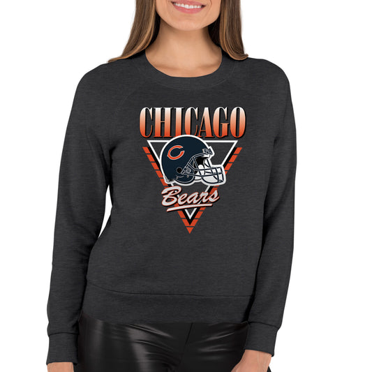 Chicago Bears NFL Womens Retro Triangle French Terry Slouchy Top- Raglan Sleeves - Heather Charcoal