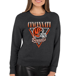 Cincinnati Bengals NFL Womens Retro Triangle French Terry Slouchy Top- Raglan Sleeves - Heather Charcoal