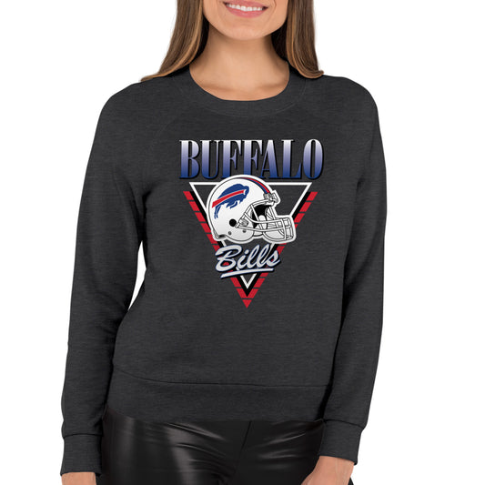Buffalo Bills NFL Womens Retro Triangle French Terry Slouchy Top- Raglan Sleeves - Heather Charcoal