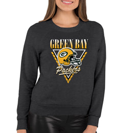 Green Bay Packers NFL Womens Retro Triangle French Terry Slouchy Top- Raglan Sleeves - Heather Charcoal