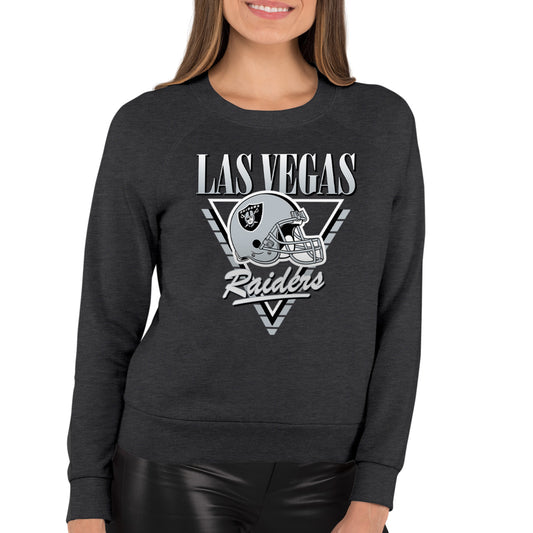 Las Vegas Raiders NFL Womens Retro Triangle French Terry Slouchy Top- Raglan Sleeves - Heather Charcoal