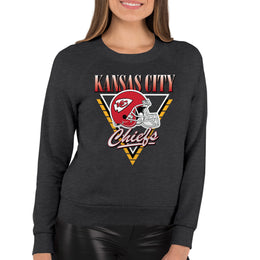 Kansas City Chiefs NFL Womens Retro Triangle French Terry Slouchy Top- Raglan Sleeves - Heather Charcoal