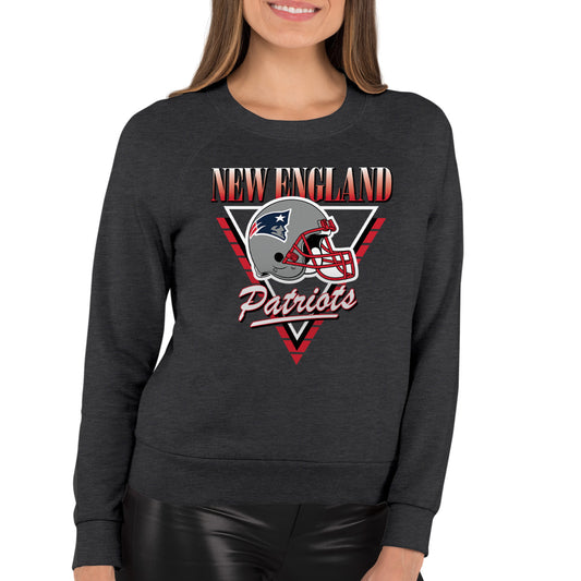 New England Patriots NFL Womens Retro Triangle French Terry Slouchy Top- Raglan Sleeves - Heather Charcoal
