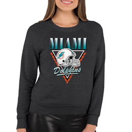 Miami Dolphins NFL Womens Retro Triangle French Terry Slouchy Top- Raglan Sleeves - Heather Charcoal