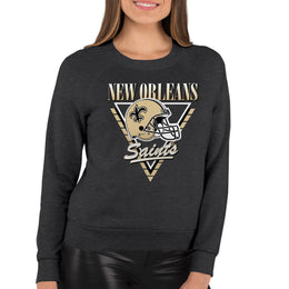 New Orleans Saints NFL Womens Retro Triangle French Terry Slouchy Top- Raglan Sleeves - Heather Charcoal