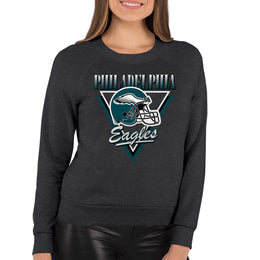 Philadelphia Eagles NFL Womens Retro Triangle French Terry Slouchy Top- Raglan Sleeves - Heather Charcoal
