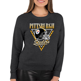 Pittsburgh Steelers NFL Womens Retro Triangle French Terry Slouchy Top- Raglan Sleeves - Heather Charcoal