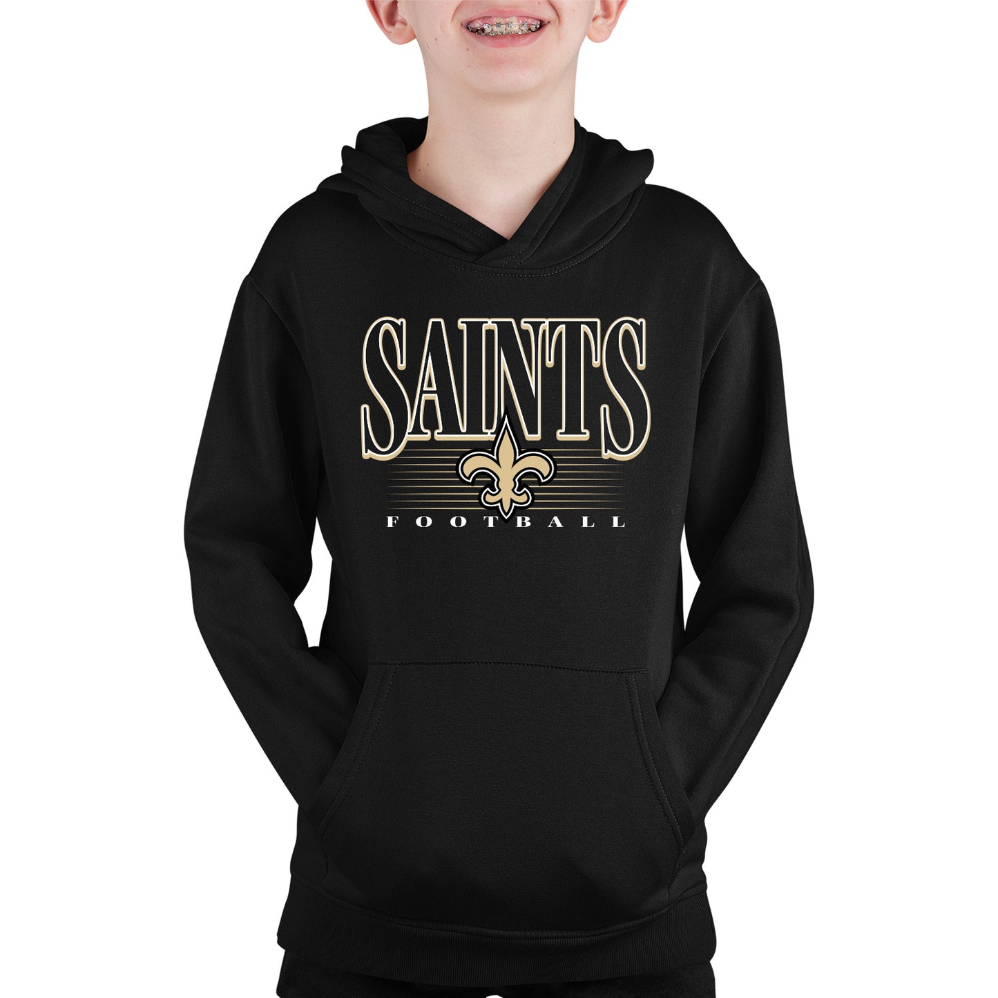 New Orleans Saints NFL Youth Overtime Blueprint Football Fleece Hooded Sweatshirt - Black