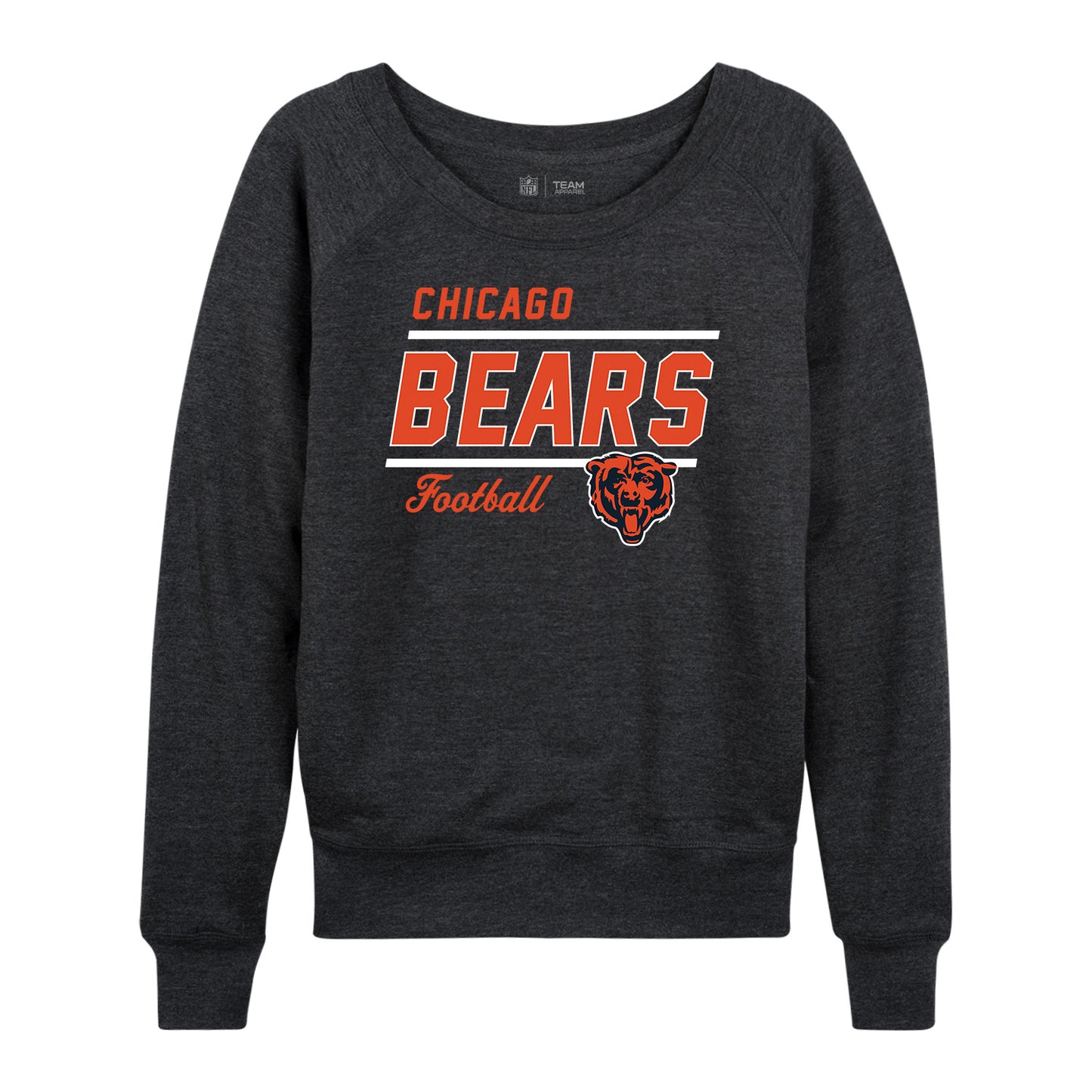 Chicago Bears NFL Womens Gameday French Terry Slouchy Top- Raglan Sleeves - Heather Charcoal