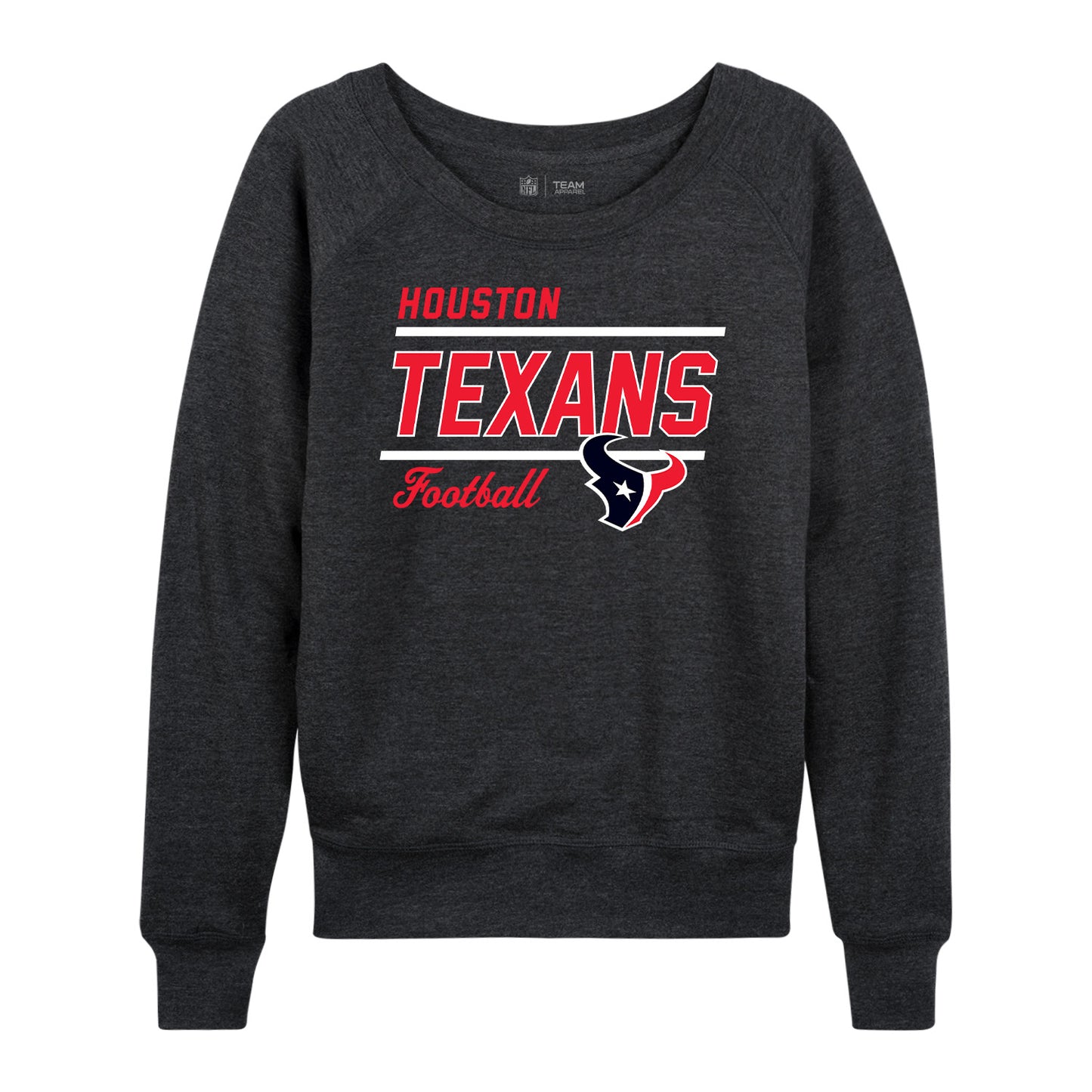 Houston Texans NFL Womens Gameday French Terry Slouchy Top- Raglan Sleeves - Heather Charcoal