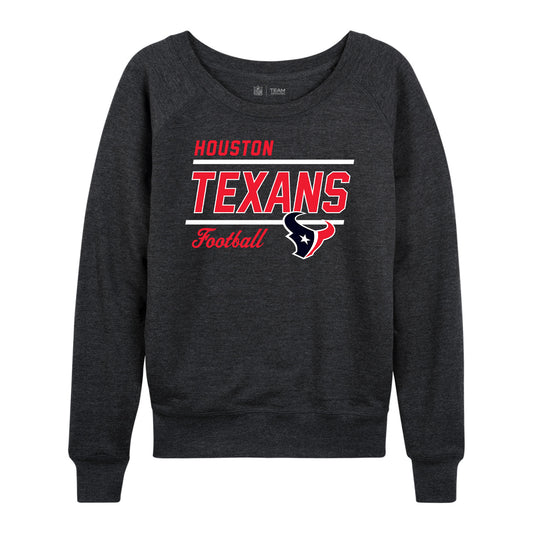 Houston Texans NFL Womens Gameday French Terry Slouchy Top- Raglan Sleeves - Heather Charcoal