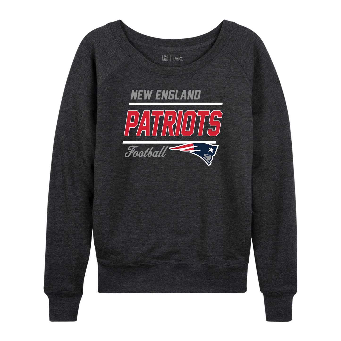 New England Patriots NFL Womens Gameday French Terry Slouchy Top- Raglan Sleeves - Heather Charcoal