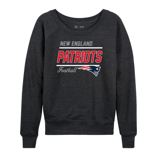 New England Patriots NFL Womens Gameday French Terry Slouchy Top- Raglan Sleeves - Heather Charcoal