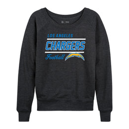 Los Angeles Chargers NFL Womens Gameday French Terry Slouchy Top- Raglan Sleeves - Heather Charcoal