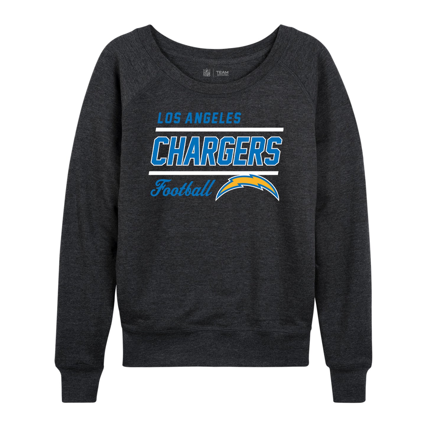 Los Angeles Chargers NFL Womens Gameday French Terry Slouchy Top- Raglan Sleeves - Heather Charcoal