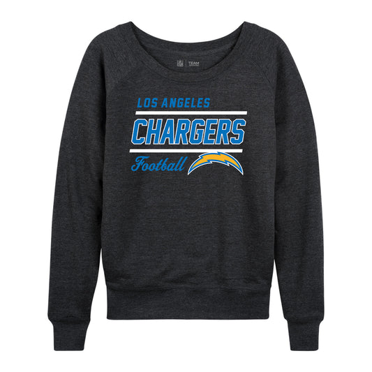 Los Angeles Chargers NFL Womens Gameday French Terry Slouchy Top- Raglan Sleeves - Heather Charcoal
