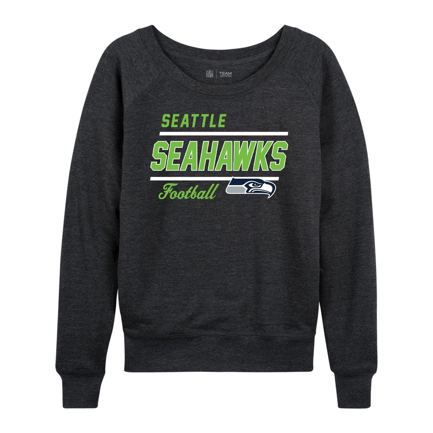 Seattle Seahawks NFL Womens Gameday French Terry Slouchy Top- Raglan Sleeves - Heather Charcoal
