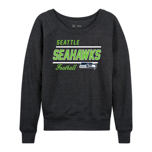 Seattle Seahawks NFL Womens Gameday French Terry Slouchy Top- Raglan Sleeves - Heather Charcoal