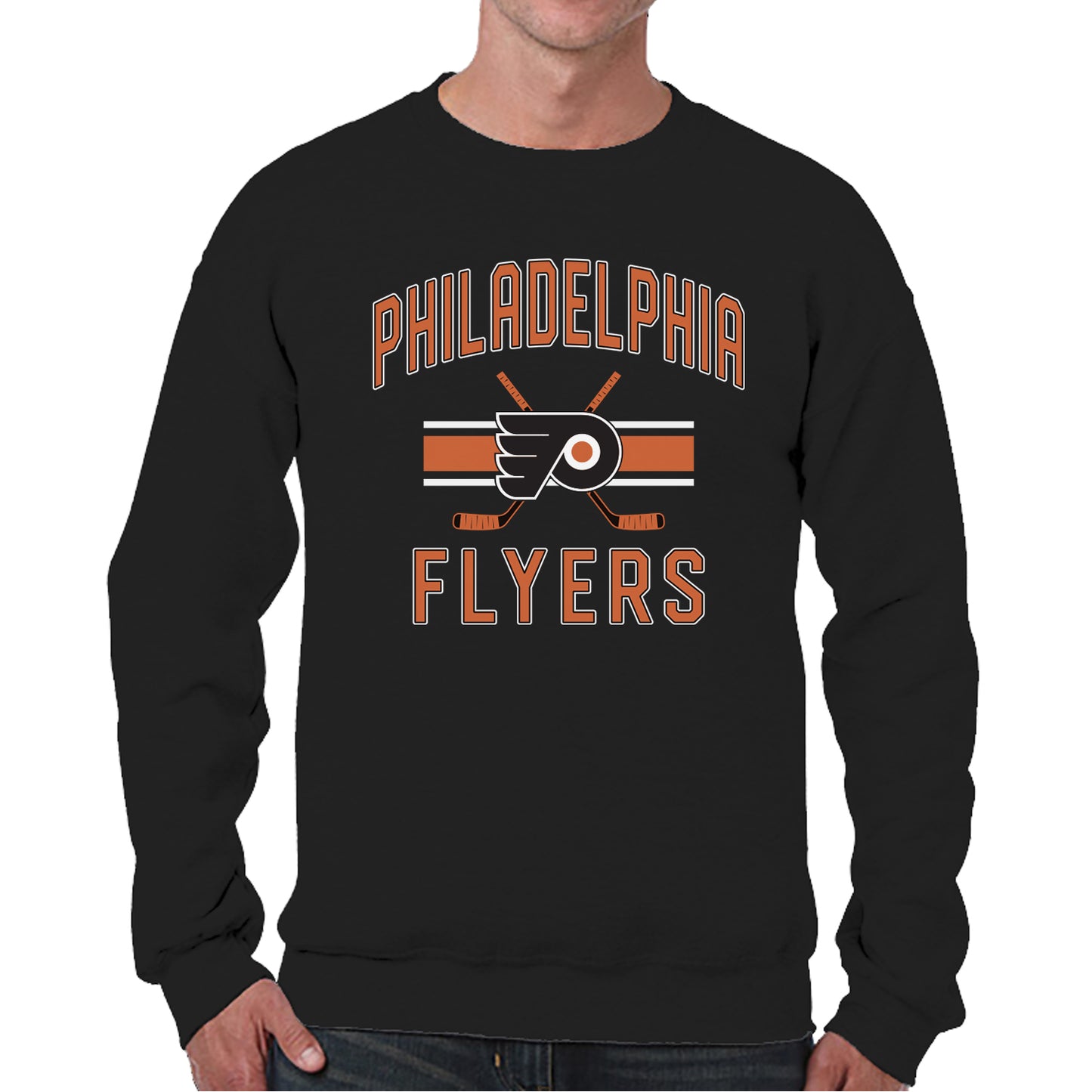 Philadelphia Flyers Adult NHL Faceoff Hockey Fleece Crewneck Sweatshirt - Black