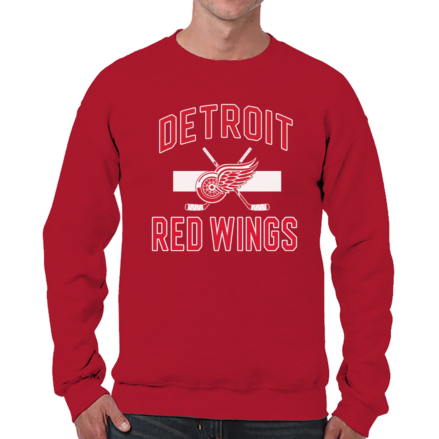 Detroit Red Wings Adult NHL Faceoff Hockey Fleece Crewneck Sweatshirt - Red