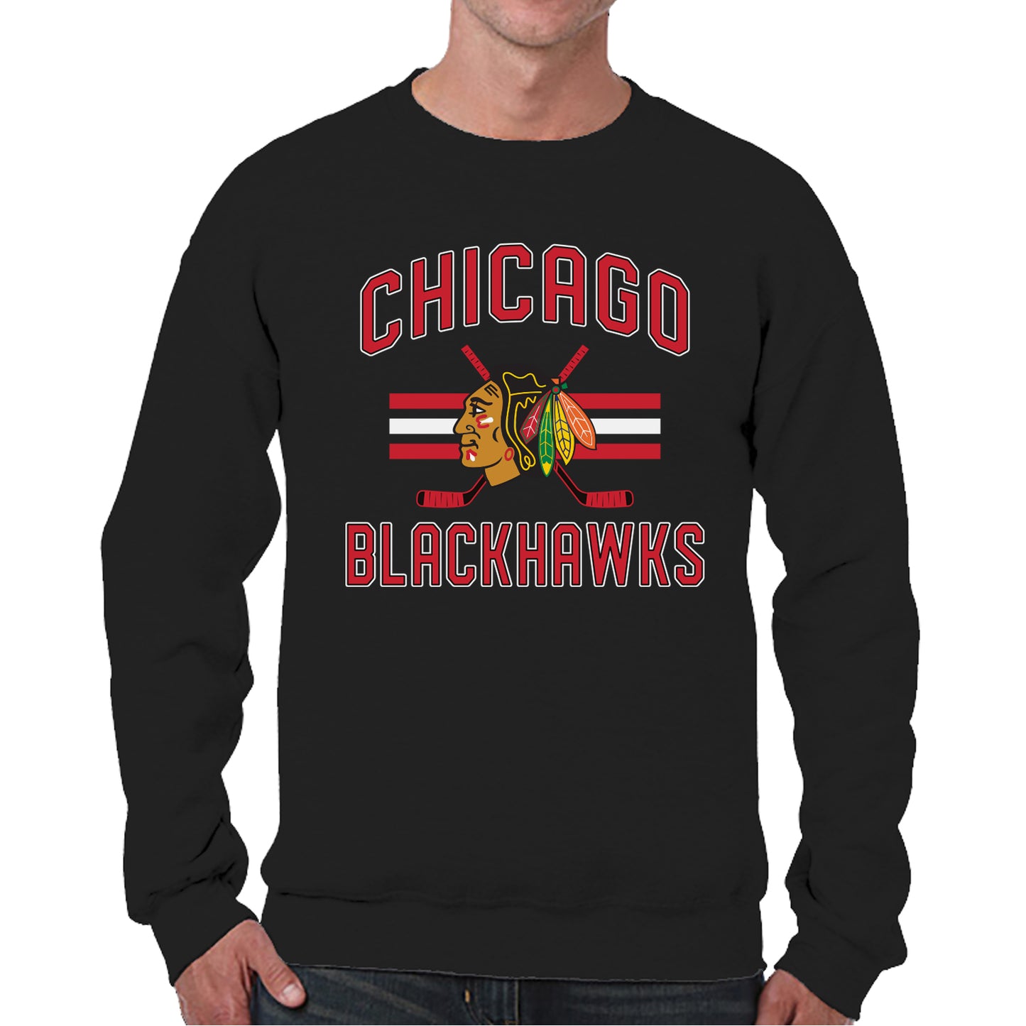 Chicago Blackhawks Adult NHL Faceoff Hockey Fleece Crewneck Sweatshirt - Black