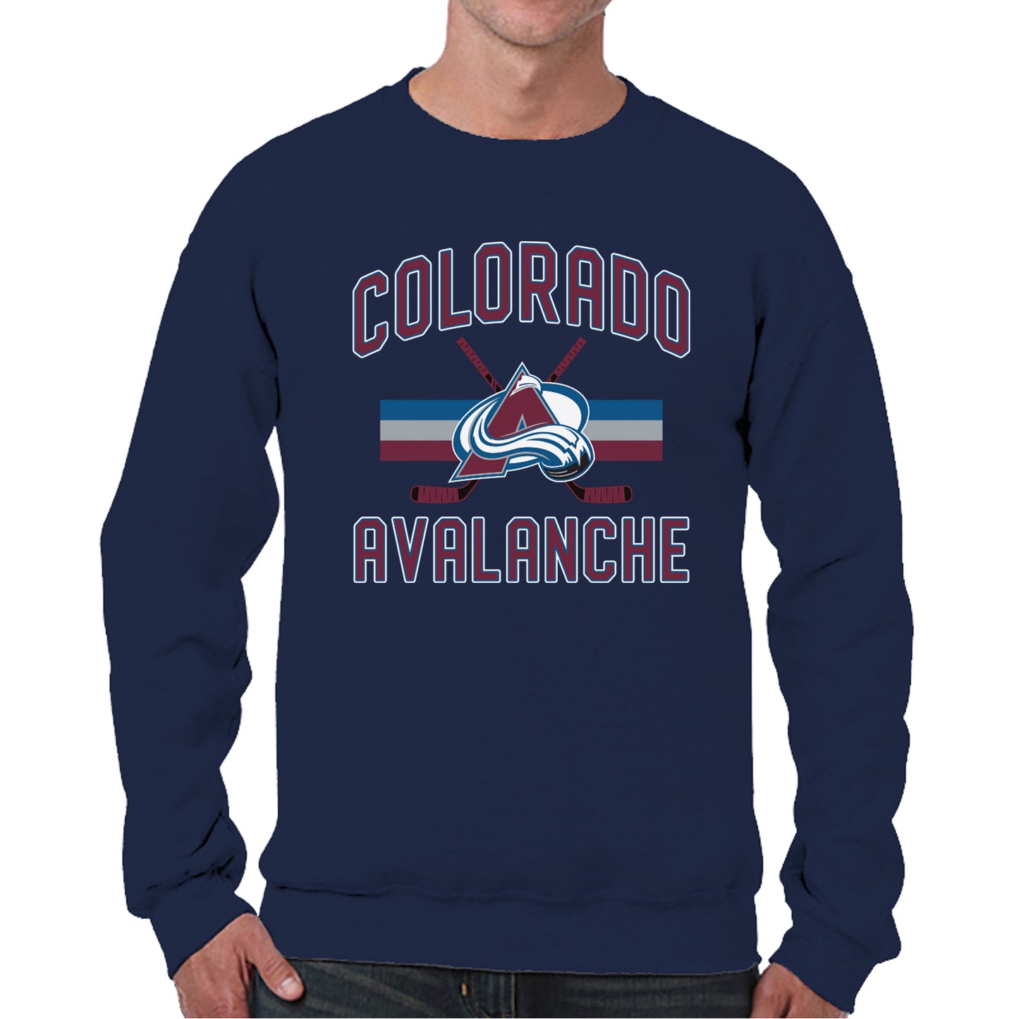 Colorado Avalanche Adult NHL Faceoff Hockey Fleece Crewneck Sweatshirt - Navy